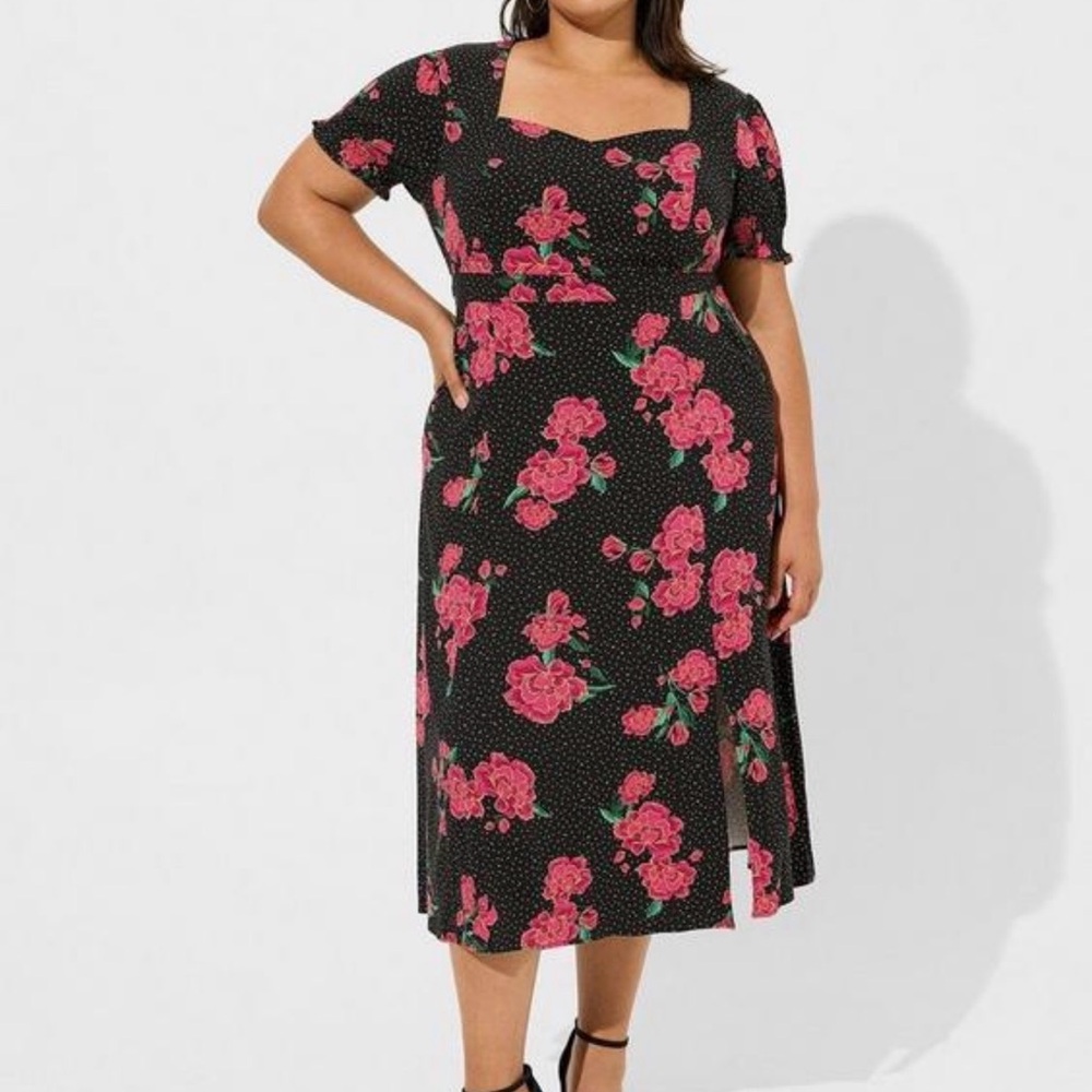 Torrid Tea Length Stretch Challis Sweetheart A-Line Dress